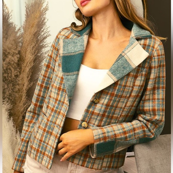 New Fabulous for Fall Vintage Plaid Block Jacket with Welt Pockets - Picture 4 of 7